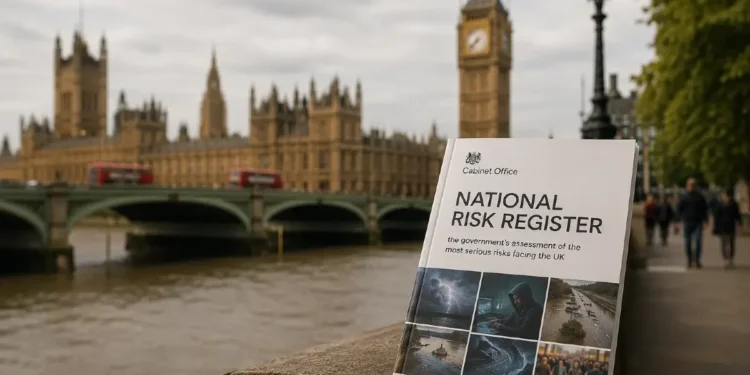National Risk Register by the River Thames in London. ChatGPT Image.