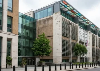 AI-generated illustration of the UK Home Office headquarters in Westminster, London.