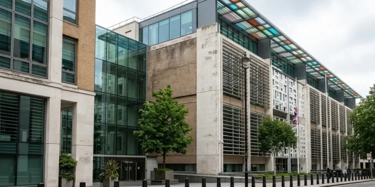 AI-generated illustration of the UK Home Office headquarters in Westminster, London.