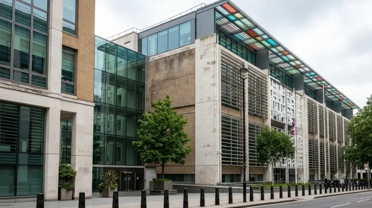 AI-generated illustration of the UK Home Office headquarters in Westminster, London.