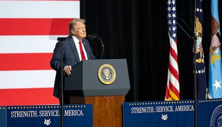 President Trump speaking at Quantico. Photo by the DOD.
